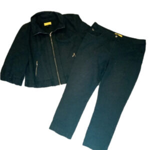 St. John Yellow Label Vintage Navy Blue Dress Suit Zip Jacket Pants Set Y2K, L